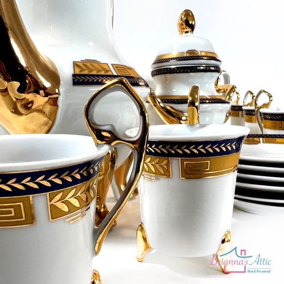 Yau Shing Laurel Shield Vintage Fine Porcelain Espresso/Demitasse Set 15 Piece - Picture 10 of 11